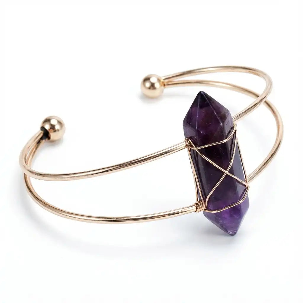 Quartz Crystal Point Healing Energy Amplifier Open Cuff Bracelet