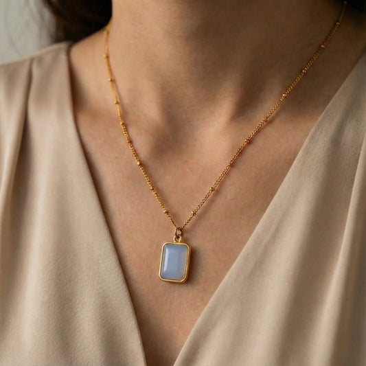 Healing Necklace Natural Stone Titanium Chain