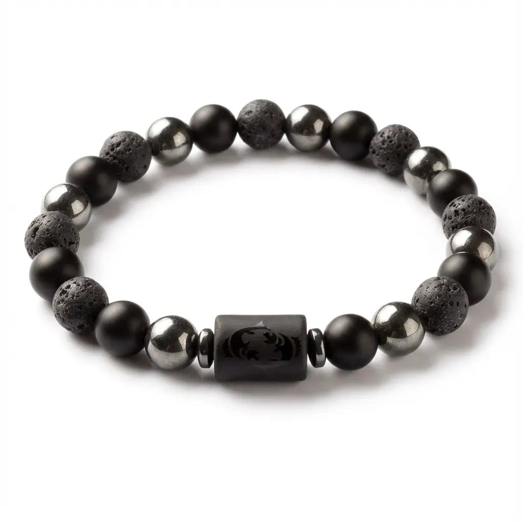 Obsidian Lava Stone Zodiac Protection Power Beaded Bracelet