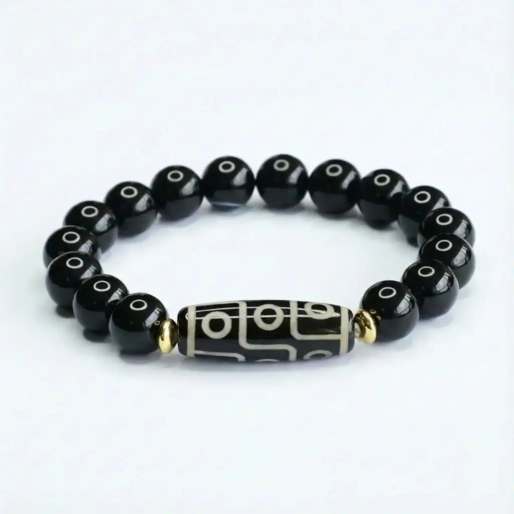 Nine-Eye Dzi Bead Power Bracelet Black Onyx