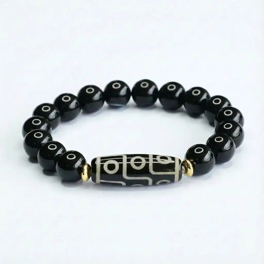 Nine-Eye Dzi Bead Power Bracelet Black Onyx