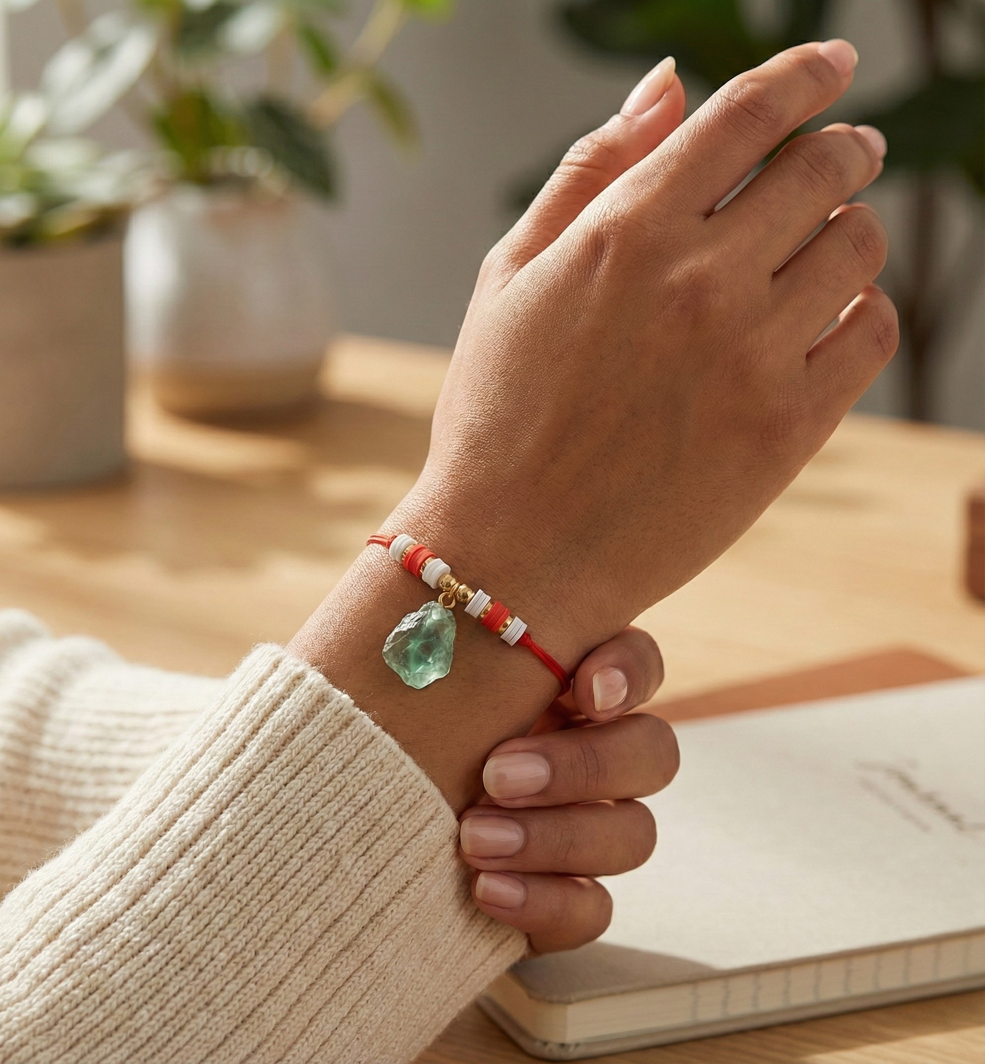 Red String Raw Quartz Protection Fortune Bracelet