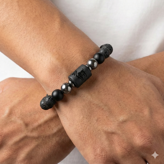 Obsidian Lava Stone Zodiac Protection Power Beaded Bracelet